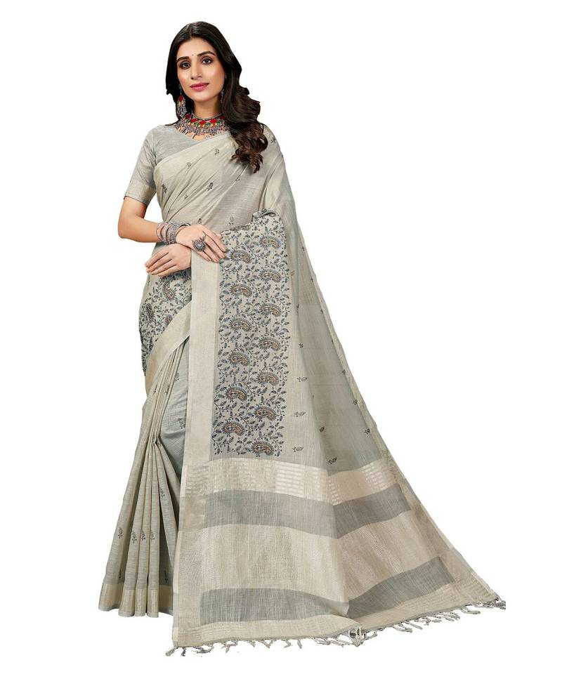 DESIGNER SOFT LINEN RESHAM EMROIDERY SAREE