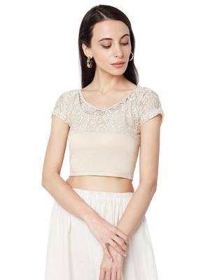 Women's Gold Cotton Lycra Embroidered Readymade Free Size Saree Blouse 1