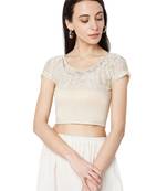 Women's Gold Cotton Lycra Embroidered Readymade Free Size Saree Blouse