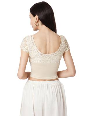Women's Gold Cotton Lycra Embroidered Readymade Free Size Saree Blouse 2