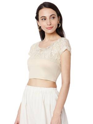 Women's Gold Cotton Lycra Embroidered Readymade Free Size Saree Blouse 3