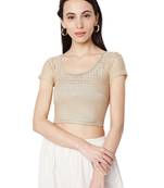 Women's Gold Cotton Lycra Embroidered Readymade Free Size Saree Blouse