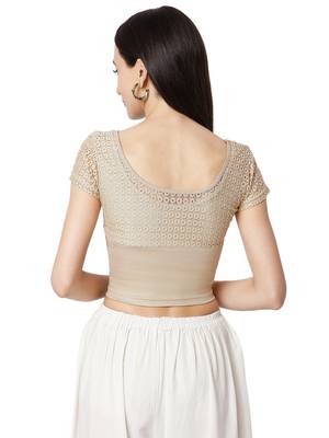 Women's Gold Cotton Lycra Embroidered Readymade Free Size Saree Blouse 2