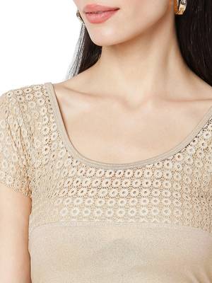 Women's Gold Cotton Lycra Embroidered Readymade Free Size Saree Blouse 5