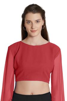 Red Solid Pattern Georgette Readymade Blouse