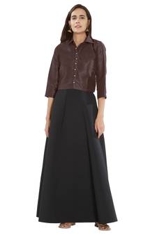 Coffee Solid Pattern Art Silk Readymade Blouse