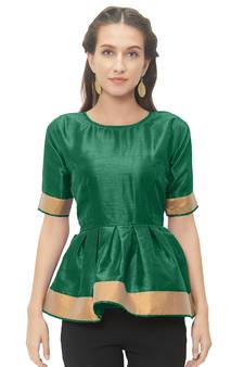Green Solid Pattern Art Silk Readymade Blouse