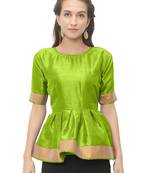 Parrot Green Solid Pattern Art Silk Readymade Blouse