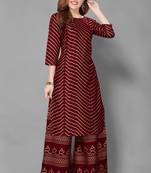 Dark-maroon printed rayon ethnic-kurtis