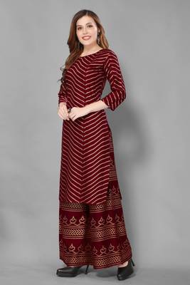 Dark-maroon printed rayon ethnic-kurtis 2