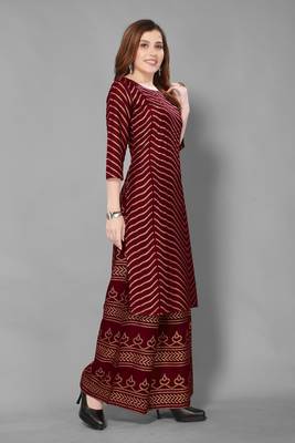 Dark-maroon printed rayon ethnic-kurtis 3