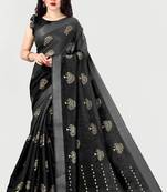 Black Printed Blended Cotton Saree With Blouse