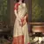 Beige woven banarasi silk saree with blouse