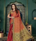 Red woven banarasi silk saree with blouse