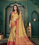 Beige woven banarasi silk saree with blouse