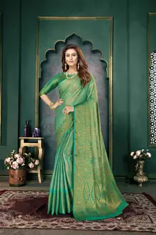 Turquoise woven banarasi silk saree with blouse