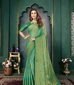 Turquoise woven banarasi silk saree with blouse