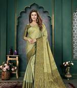 Green woven banarasi silk saree with blouse