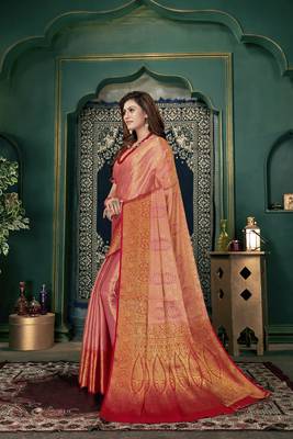 Pink woven banarasi silk saree with blouse 2