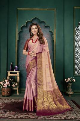 Purple woven banarasi silk saree with blouse 1