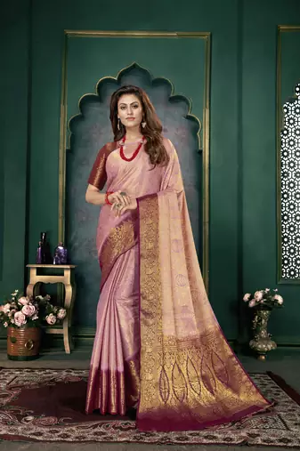 Purple woven banarasi silk saree with blouse