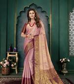 Purple woven banarasi silk saree with blouse