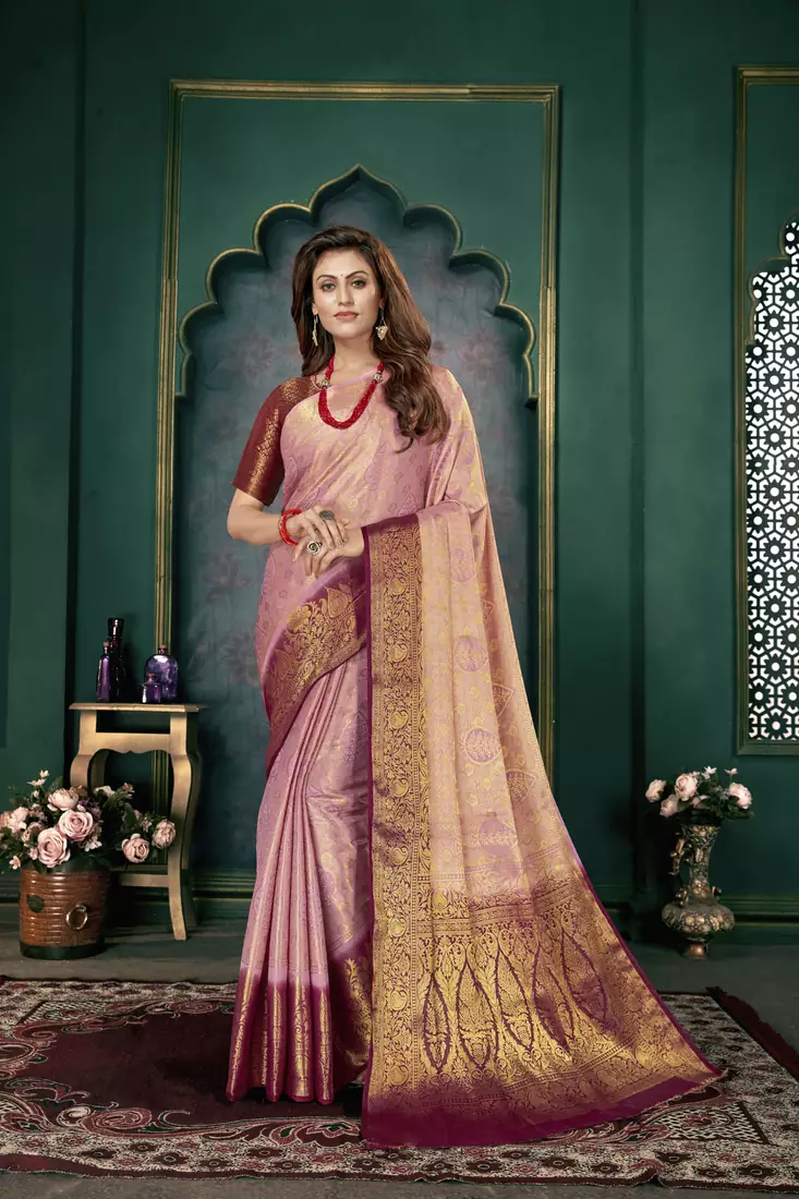 Purple woven banarasi silk saree with blouse