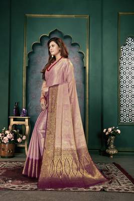 Purple woven banarasi silk saree with blouse 2