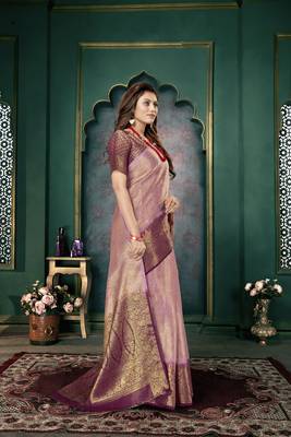 Purple woven banarasi silk saree with blouse 3