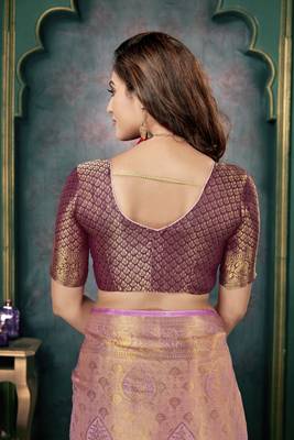 Purple woven banarasi silk saree with blouse 5