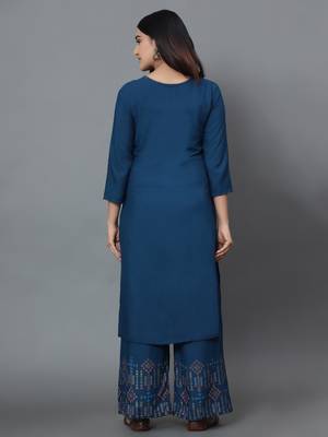 Teal-blue printed rayon ethnic-kurtis 2