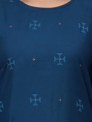 Teal-blue printed rayon ethnic-kurtis 4