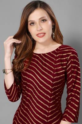 Dark-maroon printed rayon ethnic-kurtis 5