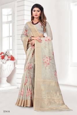 Beautiful Zari Weaving Digital Printed Organza Saree 1