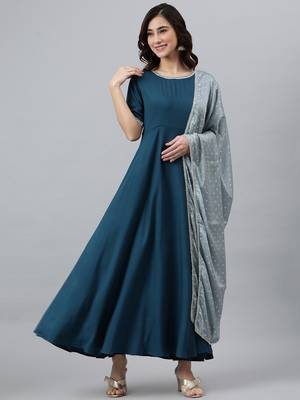 Teal plain rayon salwar 1