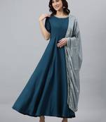 Teal plain rayon salwar