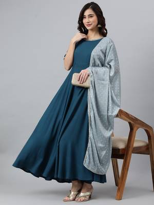 Teal plain rayon salwar 2