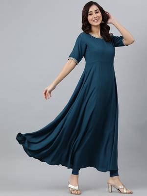 Teal plain rayon salwar 3