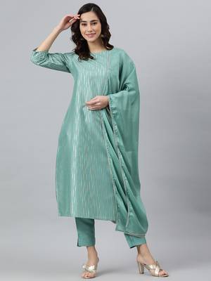 Green stripes print silk salwar 1