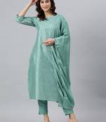 Green stripes print silk salwar