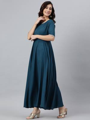 Teal plain rayon salwar 4