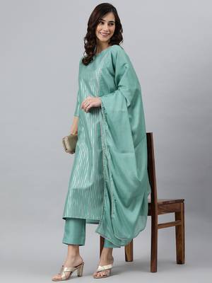 Green stripes print silk salwar 2