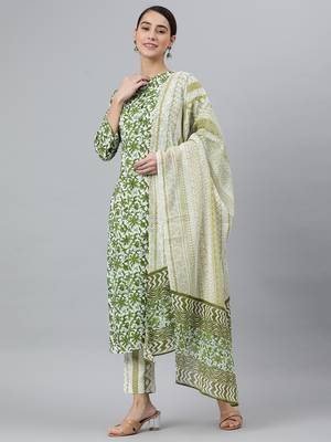 Green floral print rayon salwar 1