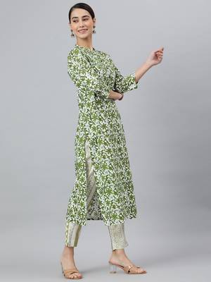 Green floral print rayon salwar 3
