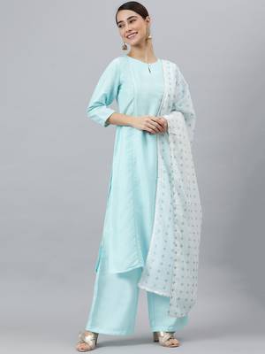 Sky-blue plain silk salwar 2