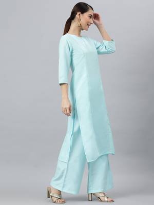 Sky-blue plain silk salwar 3