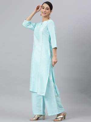 Sky-blue plain silk salwar 4