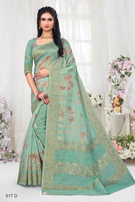 Beautiful Zari Weaving Digital Printed Organza Saree 1