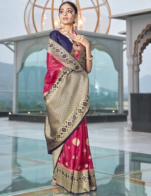 Magenta Colour Organza Silk Designer Traditional Saree 1