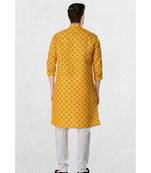yellow cotton kurta for men with printed design work
